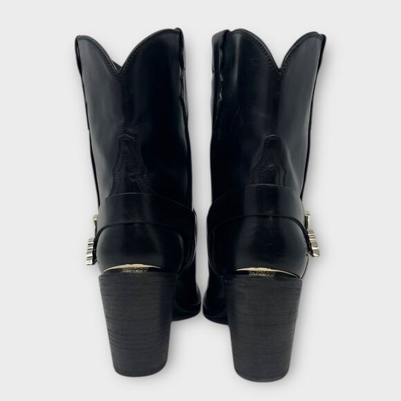 PARTLOW Charlotte Leather Buckle Western Booties In Nero Size 42 - Picture 7 of 14